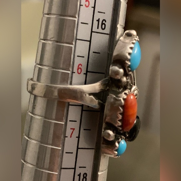 Navajo Turquoise Coral Onyx Ring ~ - Picture 3 of 8